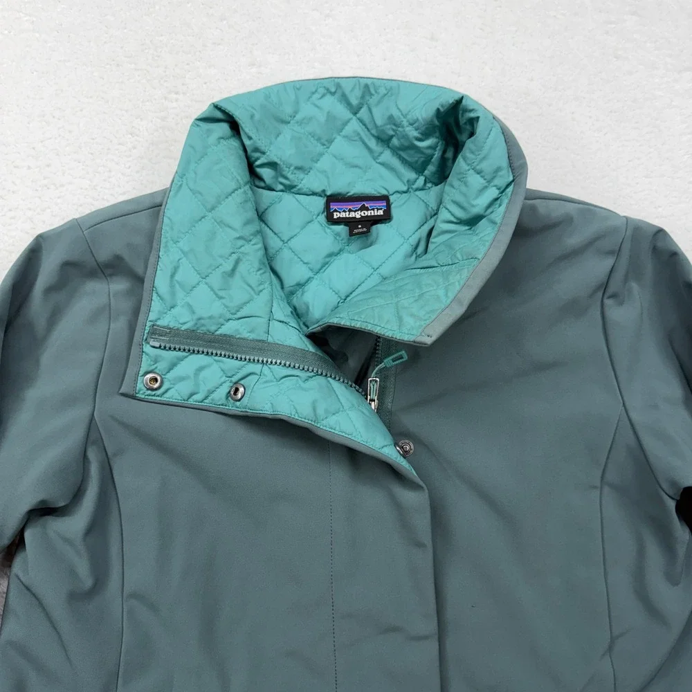 Patagonia Quilted Collar Insulated Trench Coat Women's Size S Green‎ Snap Button